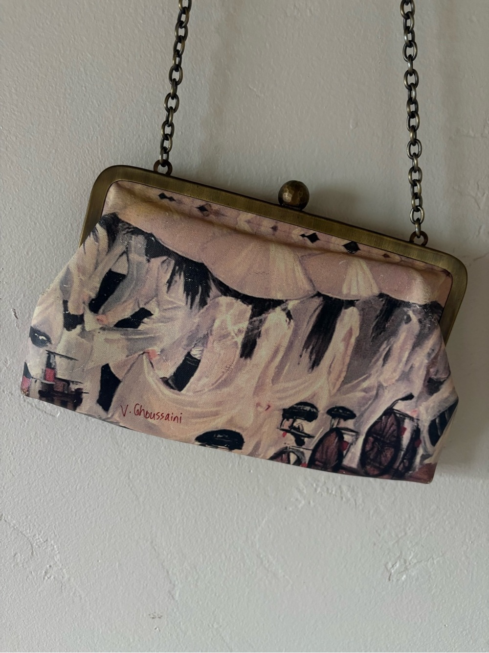 Sarah’s Bag X V. Ghoussaini Clutch Wearable Art Brass Chain Canvas  Rare